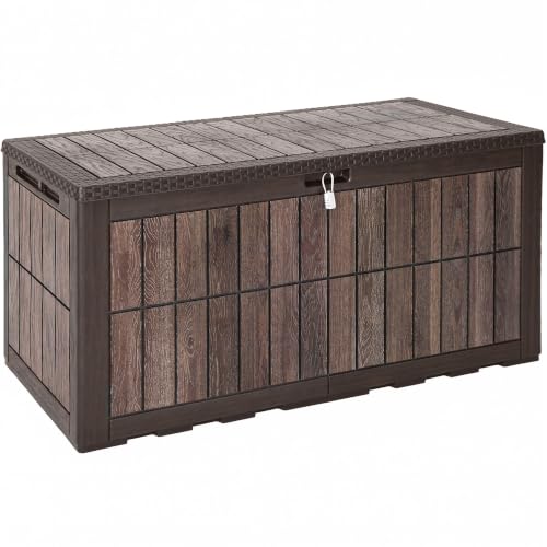134 Gallon Outdoor Deck box w (Wood-Grain Deck Box / 134 Gallon / Wood-Grain Brown)