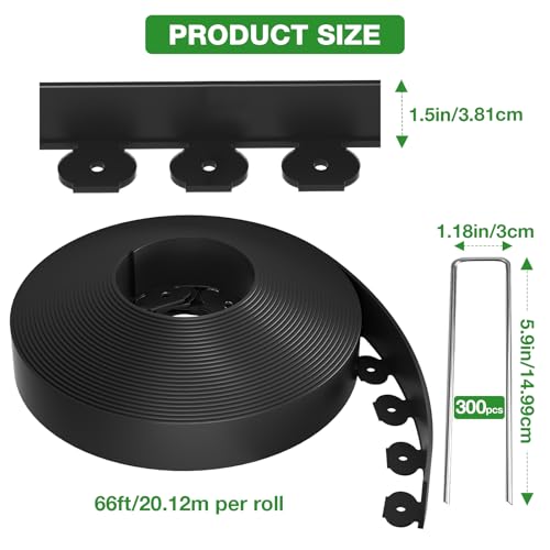200ft 1.5in Tall Landscape Edging Kit with 300 Metal Spikes (Black / 1.5in*200ft)