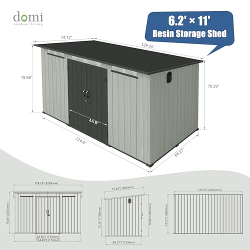 Domi 6x11FT Outdoor Storage Shed with Double Lockable Doors & Sloping Roof (6x11FT)