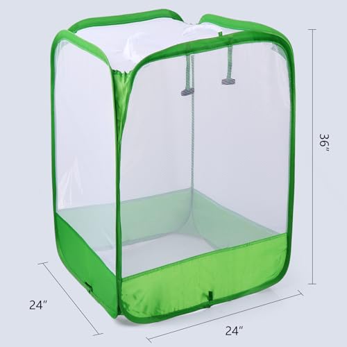 36" Large Mesh Plant Cover for Outdoor (White with Green / 24 x 24 x 36 inches)