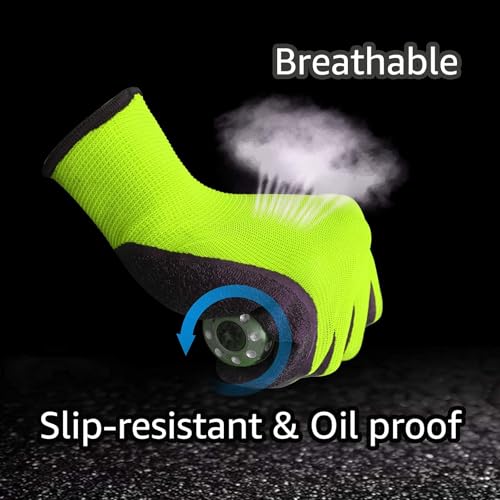 Crinkle Latex Rubber Hand Coated Safety Work Gloves for Men Women General Multi Use Construction Warehouse Gardening Assembly Landscaping (XX-Large / Green-120 Pairs)