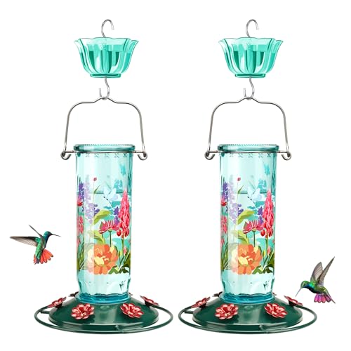 2 Pack Hummingbird Feeders for Outdoor Hanging (Blue)