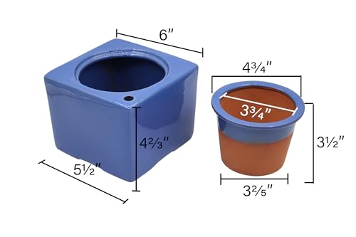 2 Pack Ceramic African Violet Self Watering Pot 6 Inch Square Pot 3.5 Inch Innter Pot Easy Fill Water Reservoir Blue (Blue)