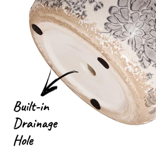 Rustic Ceramic Plant Pot with Decorative Saucer (Gray / 7.7 in - w/ Saucer)