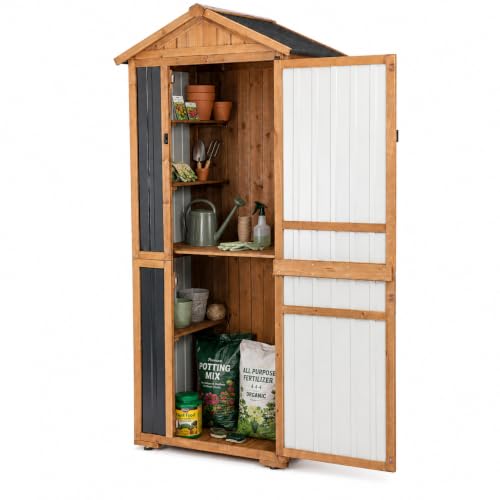 Outdoor Storage Cabinet Wooden Vertical Garden Tool Storage Shed (Black / 29" x 21" x 75")