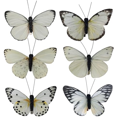 Artificial Feather 3D Butterfly Party Decorations Set of 12 with Clip 6 Color Ornaments for Christmas Tree (D Clip)