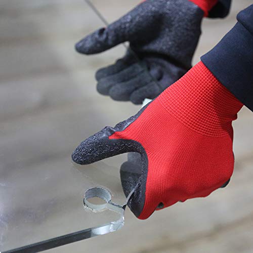 Crinkle Latex Rubber Coated Safety Work Gloves for Men Women (Large / Red-12 Pairs)