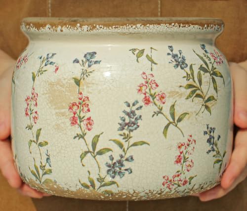 French Country Ceramic Plant Pot with Decorative Saucer (Purple Red / 7.7 in - w/ Saucer)