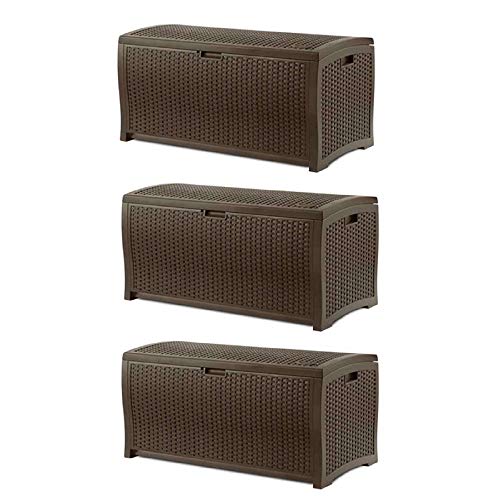 73 Gallon Waterproof Resin Wicker Outdoor Patio Storage Deck Box (Deck Box (3 Pack))