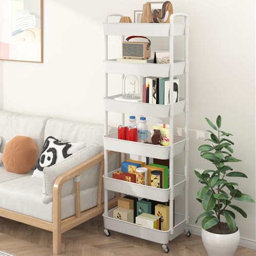 6 Tier Plastic Rolling Utility Cart with Wheels for Storage