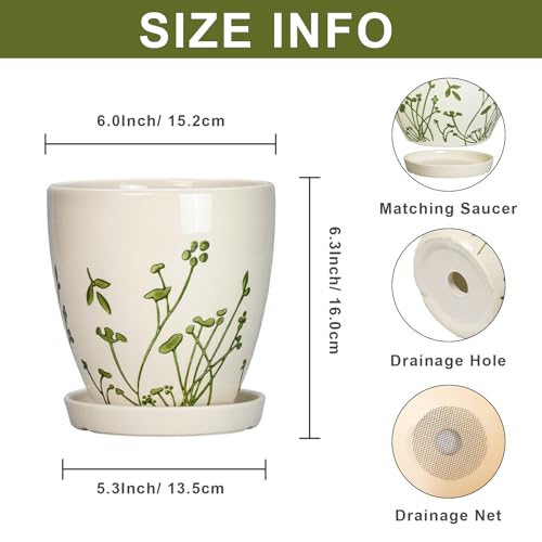6 Inch Plant Pot (6 Inch / Grasses White)
