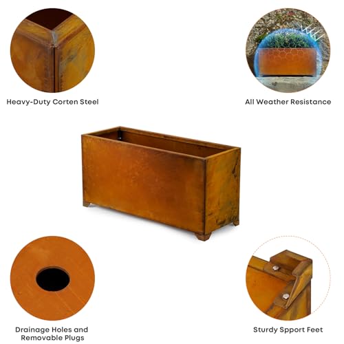 Corten Steel Planter Box for Outdoor Patio (32X10X16 Inch)