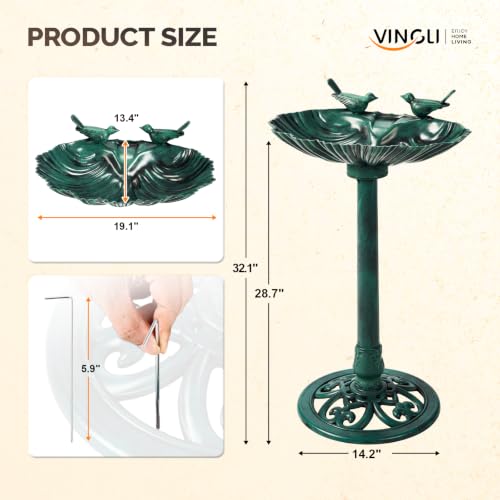 Pedestal Bird Bath with Solar Fountain (Green Shell)