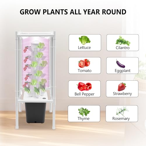 Hydroponics Tower Garden Kit 30 Plant Indoor with LED Grow Light (Gray)