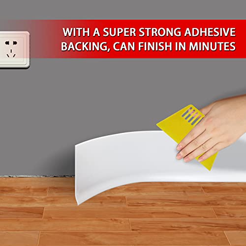 Vinyl Wall Base Rubber Baseboard Molding Trim Self Adhesive 6" Wide (White / 6in x 100ft)