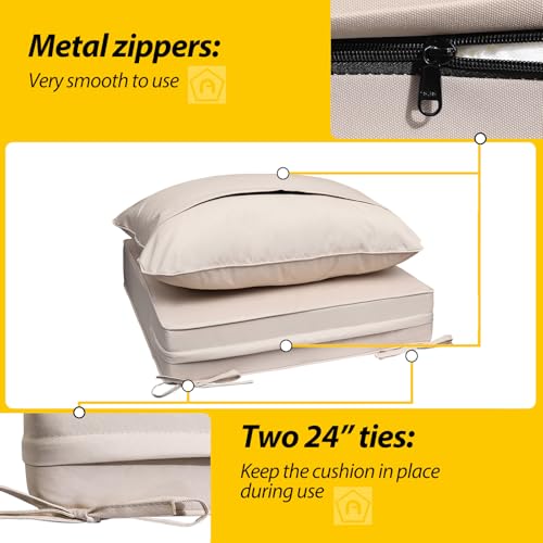 Outdoor Chair Cushions (Sandstone Beige / 24"x24"x5" / 24"x19")