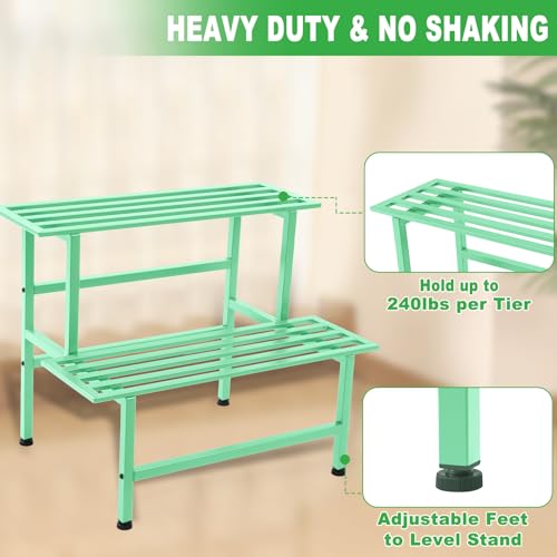 2 Tier Metal Plant Stand Outdoor Indoor Plant Shelf (2 Tier-Mint Green)