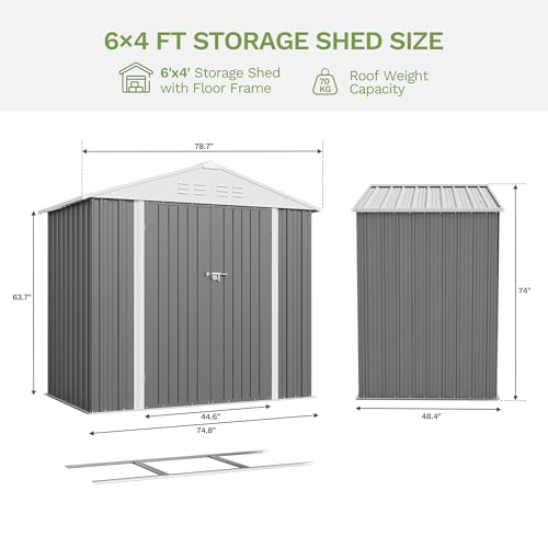 6x4 FT Outdoor Storage Shed with Floor Frame (Gray / 6x4 FT)