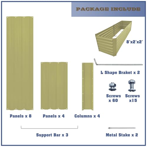 8x2x2FT Beige Metal Raised Garden Bed Kit (Beige / 8x2x2 ft)