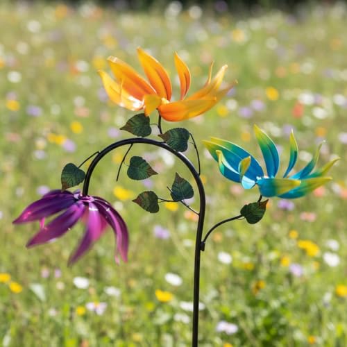 24" Large Flower Wind Spinner Outdoor with Metal Stake for Garden (24-Flower)