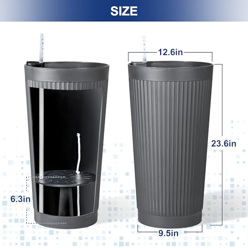 Self Watering Tall Planters Set of 2 (Gray-round Ribbed)
