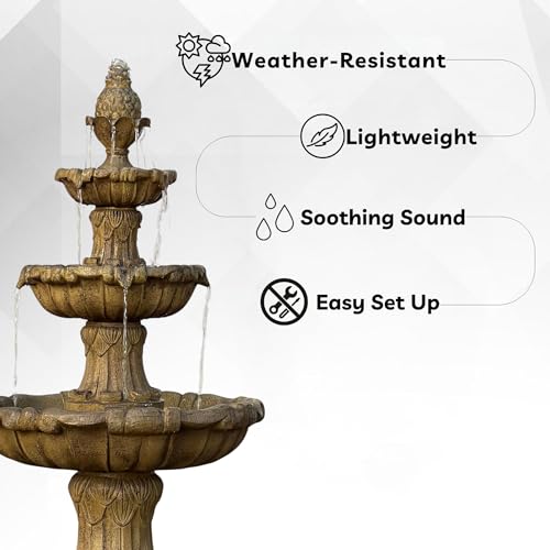 58.3" 3 Tier Outdoor Freestanding Water Fountain (Beige)