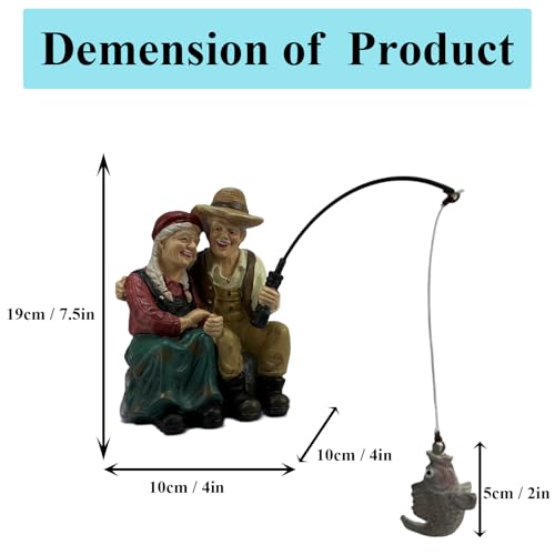 Romantic Older Couple Fishing Statue Outdoor Garden Koi Pond Decoration (Fishing Couple Statue)