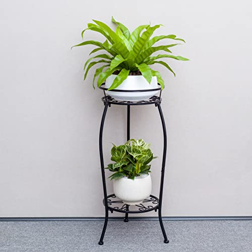 2 Tier Tall Black Metal Plant Stand Indoor Outdoor (2 Count)