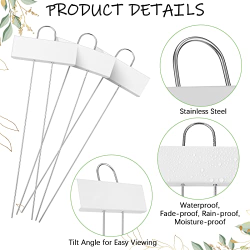 62 Pcs Metal Plant Labels Garden Markers Outdoor Weatherproof 10.6 Inch Stainless Steel Nursery Tags Reusable Bulk with Pens for Flower Fruit Vegetable Seedling (White Label With Black Ink)