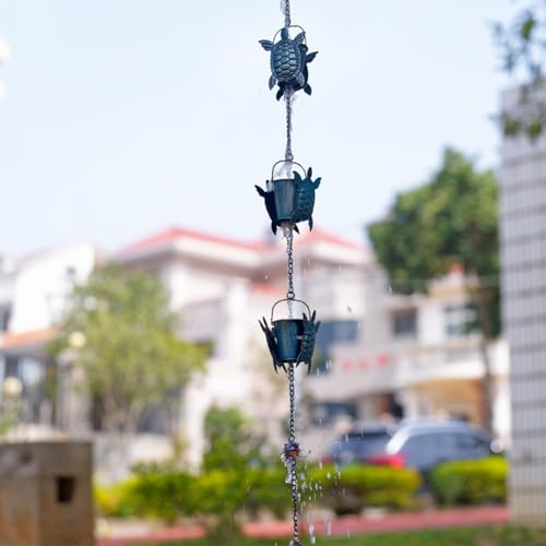 10 FT Rain Chain for Outside Gutters (Blue-turtle)