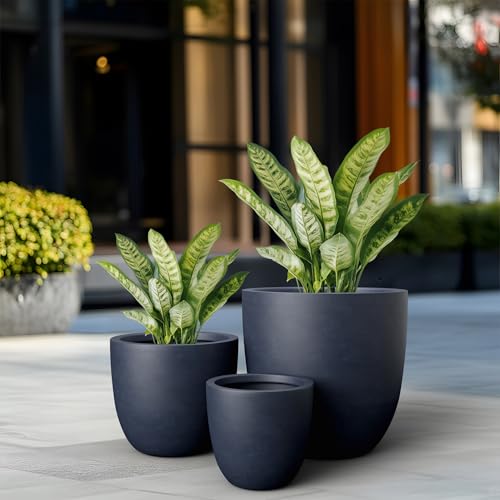 3 Pack 18" 14" 10" W Round Charcoal Concrete Planters (Charcoal / Set of 3: 10/14/18-Inch Dia)