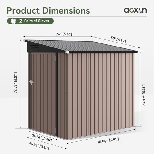 6' x 4' Lean to Shed Outdoor Steel Garden Utility Cabinet with Lockable Door Waterproof & Rust (Brown / 4' x 6')