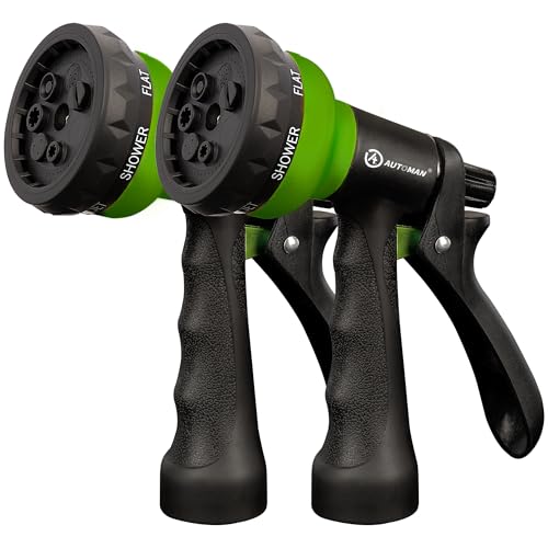 Garden-Hose-Nozzle, 2 Pack ABS Water Spray Nozzle with Heavy Duty 7 Adjustable Watering Patterns,Slip Resistant for Watering Plants,Lawn& Garden,Washing Cars,Cleaning,Showering Pets - Green (Green)