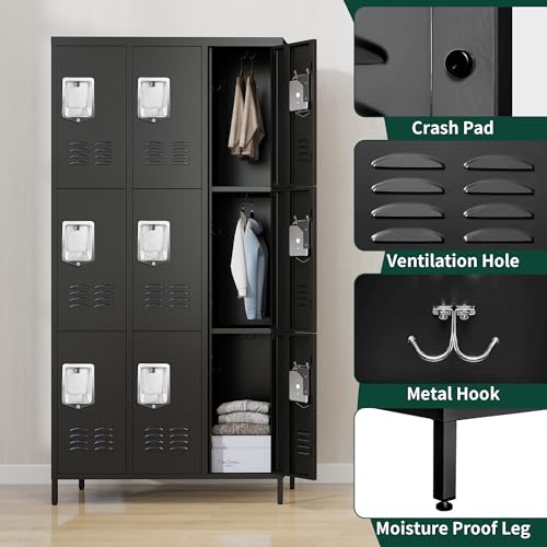 9 Doors Metal Employee Locker (9 Door-Upgraded / Black)