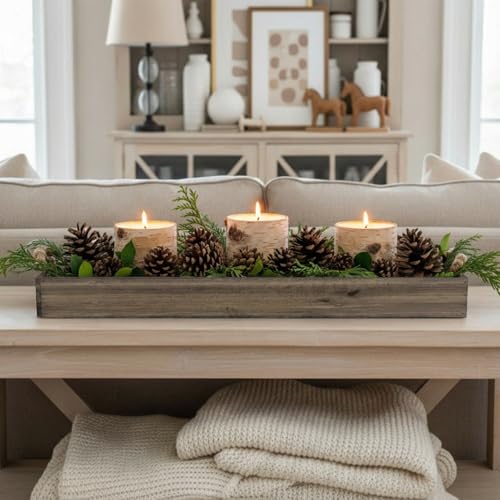 1 Set Wood Boxes for Centerpieces 28x5 Inch Rectangle Wooden Planter Box Rustic Wooden Planters with Removable Plastic Liner Floral Foam Blocks for Christmas Wedding Home Garden Decor (28 x 5 Inch / Brown)
