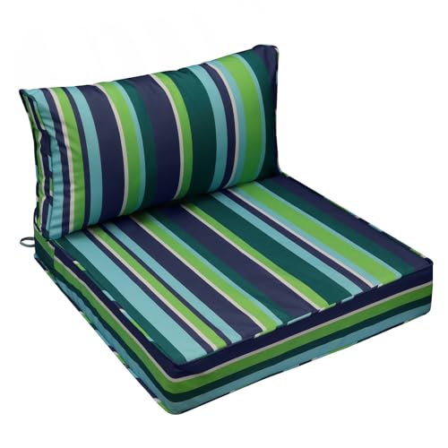 Outdoor Chair Cushions (Stormy Teal Coastal Stripe / 24"x24"x5" / 24"x13.5")