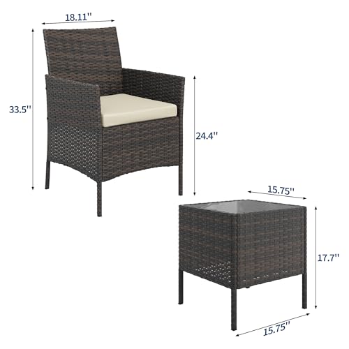 3 Piece Patio Furniture Set (Brown/Beige / 3 Pieces)