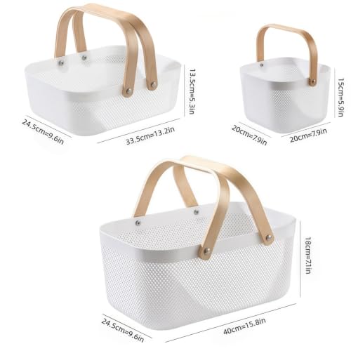 3pcs Collapsible Wooden Handle Plastic Harvest Basket (White)
