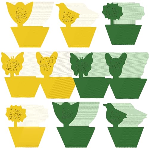 50 Sheets Fruit Fly Sticky Traps for Fruit Fly Gnat Trap for House Indoors Sticky Traps Catcher for Gnats Fungus Gnats Mosquito Catcher Kitchen Outdoor Plants (Yellow, Green / Classic Style)