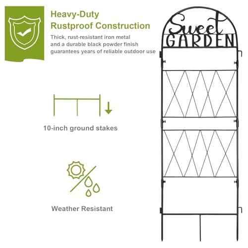 1PC Metal Garden Trellis 45 * 14 inch for Climbing Plants Flowers Outdoor (Black Words/SWEET)
