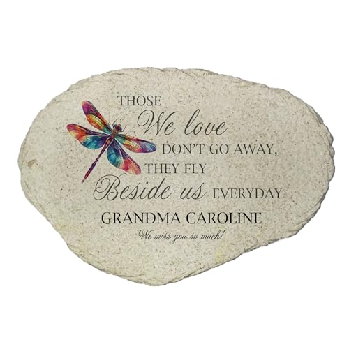 Personalized Memorial Garden Stone Dragonfly Those We Love Stay Beside Us Tribute (Dragonfly / Large)