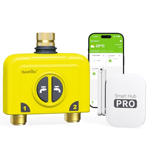 WiFi Water Timer for Garden Hose (Brass Outlet Timer with WiFi Hub / Yellow)