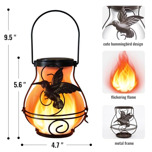 4 Pack Solar Lanterns Outdoor Waterproof Flickering Flame Lights Hummingbird Metal Hanging Solar Lantern Patio Porch Garden Decoration (4 Packs)