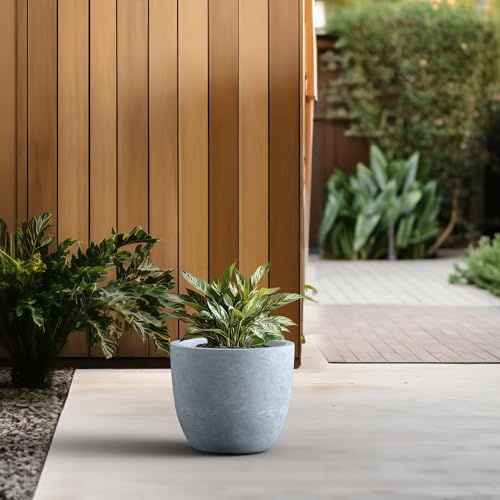 Round Concrete Planter (Blue Gray / 14-Inch Dia)