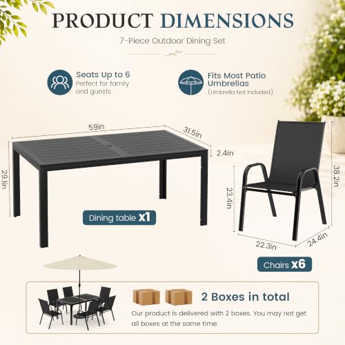 7 Piece Patio Dining Set (Black / 7 PCS)