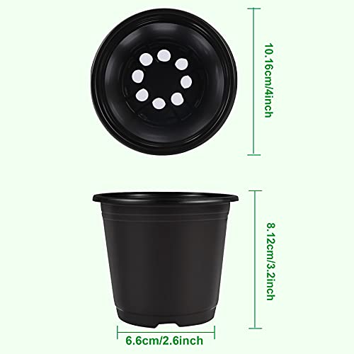 Nursery Pots 110 Pcs Black Plastic Plant Pots 4 Inches Seed Starting Pots Containers with 110 Labels (110 Count)