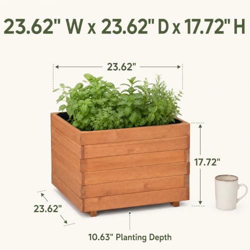 23.62" Square Wooden Planter Box (Brown / 23.62"W X 23.62"D X 17.72"H)