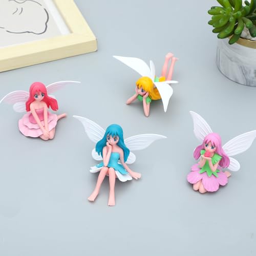 8 Pieces Miniature Fairy Garden Accessories Small Fairy Figurines Hand Painted Fairies Figures Girl Fly Wing Figurines for Car Decor Fairies Garden Flower Pot Birthday Cake Topper (8 Count)