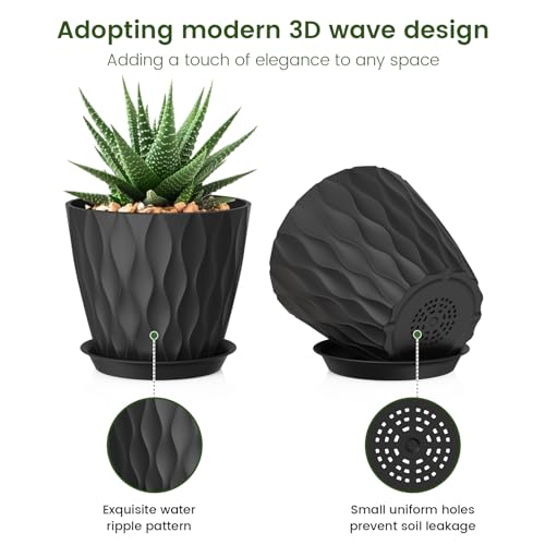 5 inch Plant Pots for Indoor Outdoor Plants (Black / 5 inch 6 pieces)