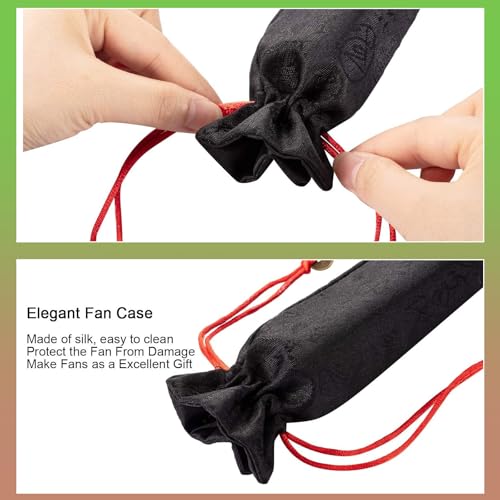 2 Packs Large Folding Hand Fans (Glitter Green and Brown)
